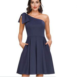 NWT JASAMBAC Bow One Shoulder Dress with Pockets